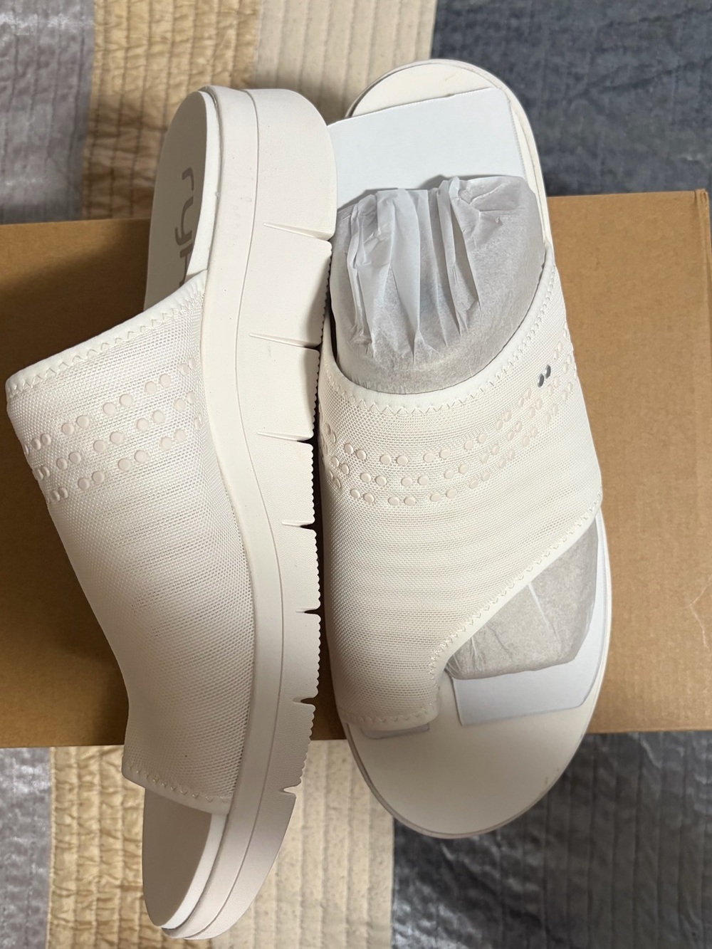 Ryka Cream Knit Slide Sandals with Stud Detailing - Picture 3 of 7